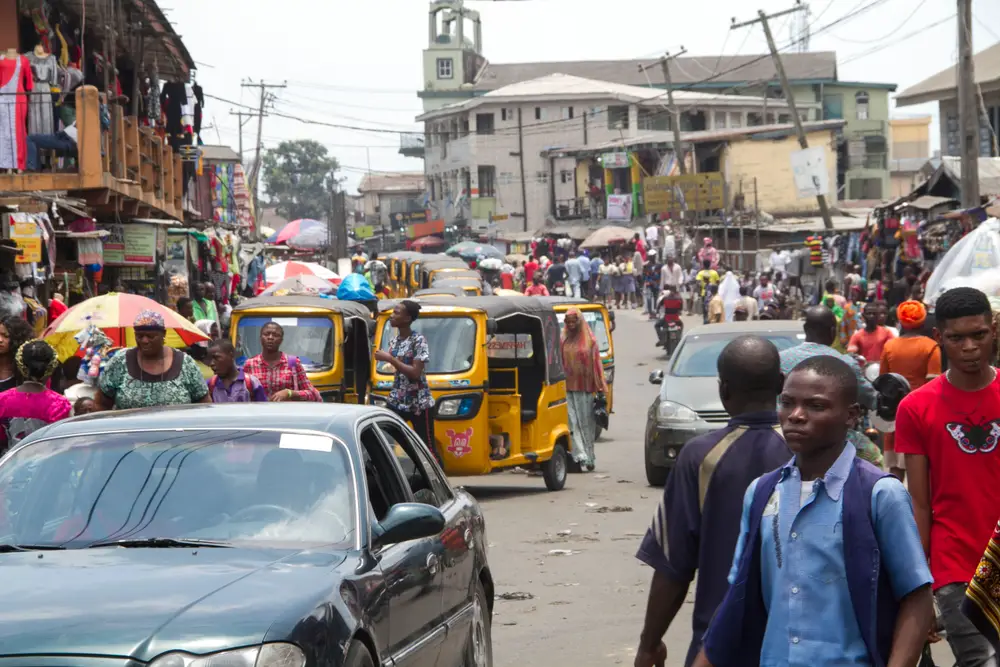 Crowded street in Lagos pictured for a piece on crime in Nigeria and whether or not the country is safe to visit