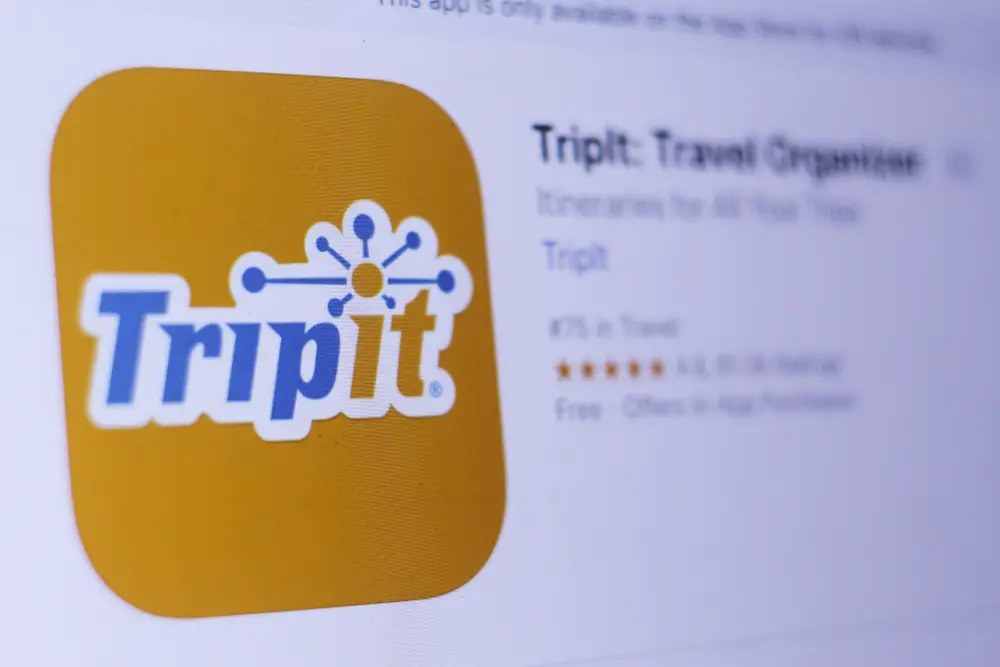 TripIt app icon with reviews and downloads showing it's one of the best trip planning apps to use