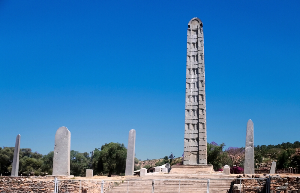 Stelae obelisks in Aksum on a clear day during the least busy time to visit Ethiopia