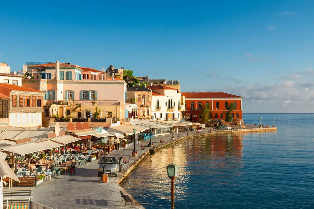 One of our top picks when considering where to stay in Crete is the small bay area of Chania, with its waterfront homes and expansive concrete boardwalk