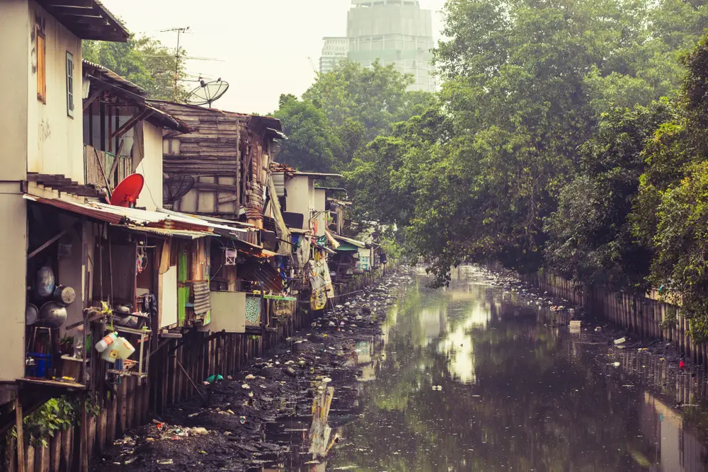 Trash-filled slums in Bangkok in the most dangerous area to visit, the Klong Toey slum