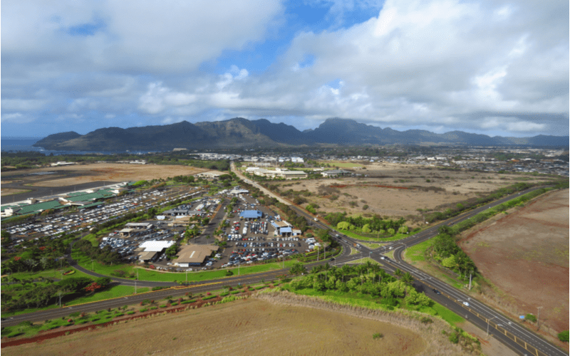 Aerial view of Lihue, Kauai, Hawaii as a suggestion on where to stay in Kauai