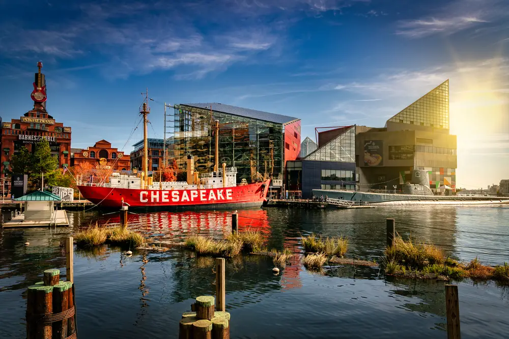 Lightship Chesapeake pictured floating on the Inner Harbor for a piece titled Is Baltimore Safe to Visit