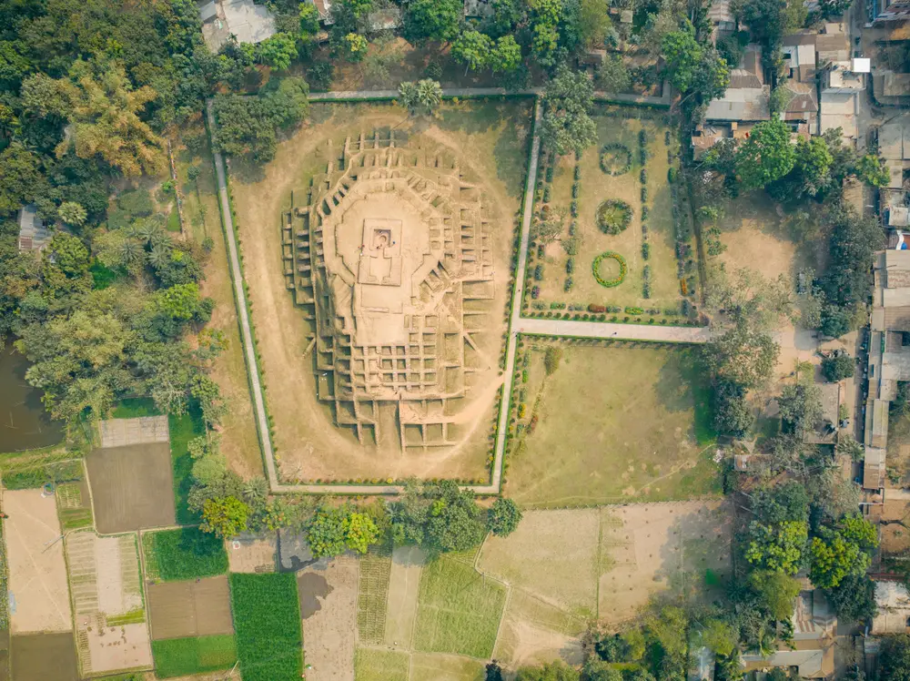 Aerial view of an archeological site, Gokul Medh, in Bogra Sadar Upazila during the least busy time to visit Bangladesh