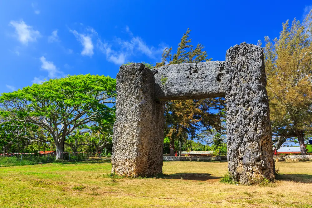 Ha'amonga 'a Maui trilithon in the capital Nuku'alofa during the best time to visit Tonga on a clear, sunny day