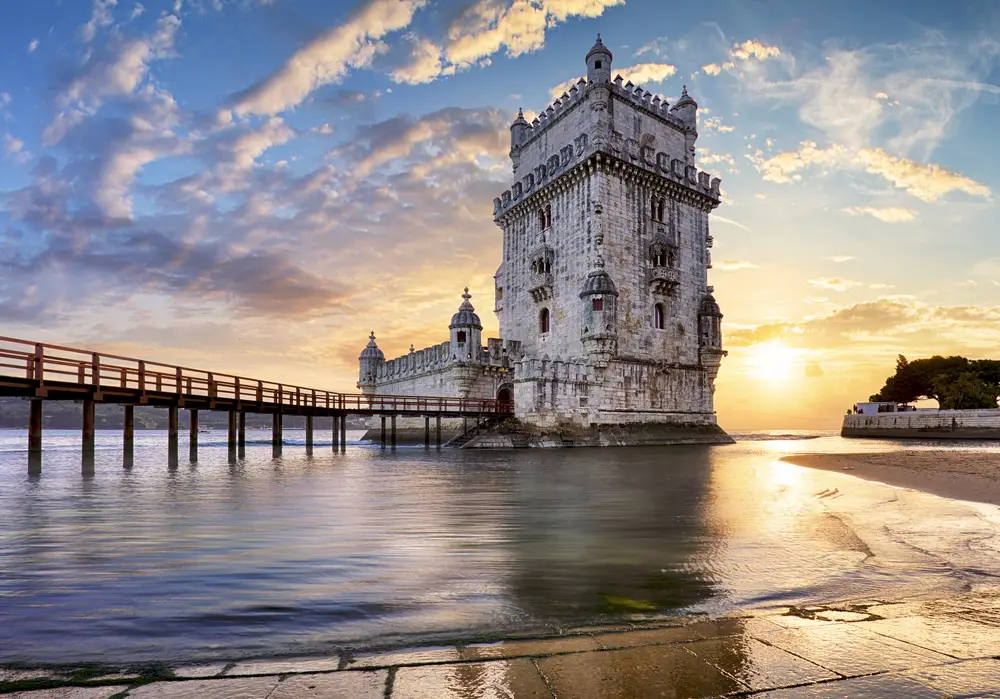 Stone tower overlooking the bay in Belem, one of the best areas to stay in Lisbon