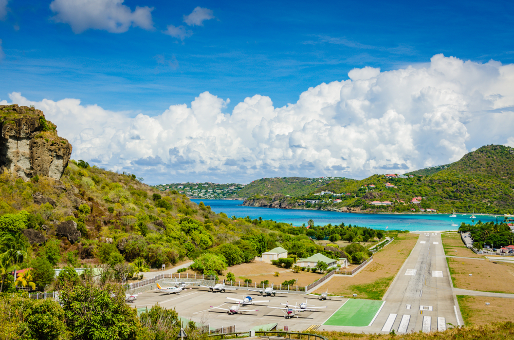 St Barts airport pictured from the hilltop in Gustavia for an image for a piece on whether or not St. Barts is safe to visit