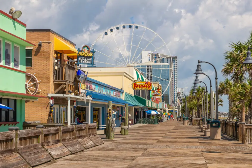 Gorgeous view of the Myrtle Beach boardwalk with missing Ferris Wheel carts after Hurricane Florence