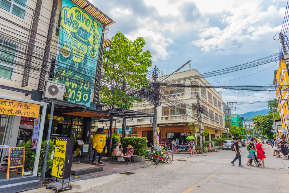 Bustling activity in Chiang Mai's Nimmanhemin Road, one of the best parts of town in which to stay