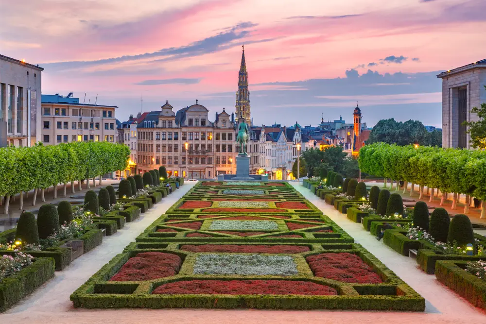 Photo of the picturesque gardens of City Hall and Mont des Arts area pictured for a guide titled Where to Stay in Belgium